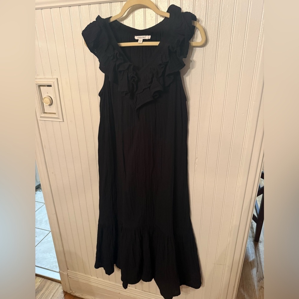 Chicos Black Crepe Large Midi sleeveless dress